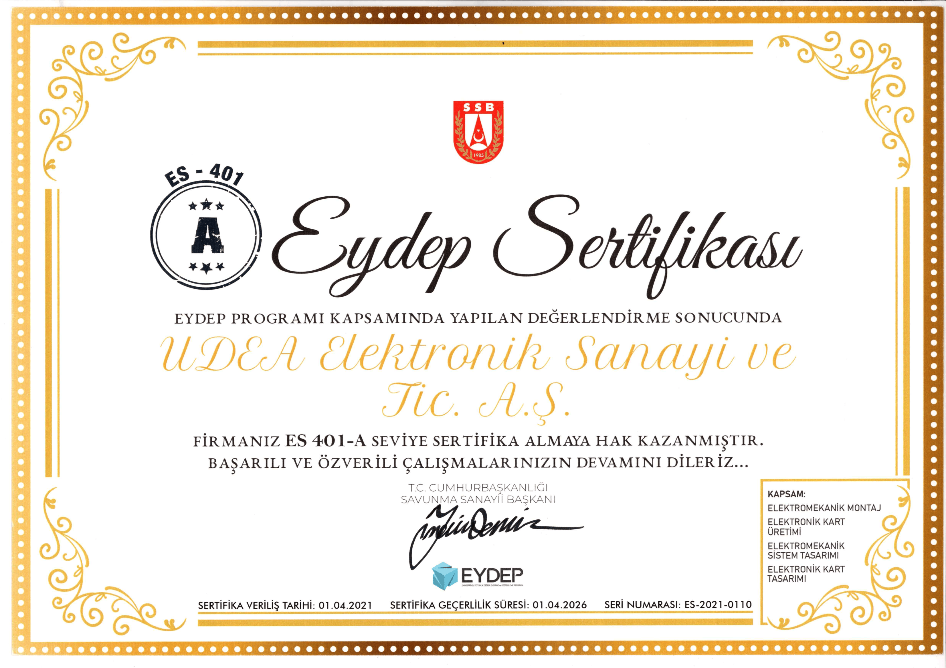 EYDEP Certificate
